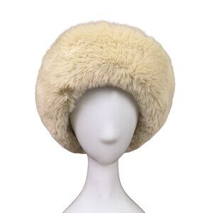 Faux Fur Womens Beige Polyester Bucket Hat Plush Winter Textured Warm Design OS